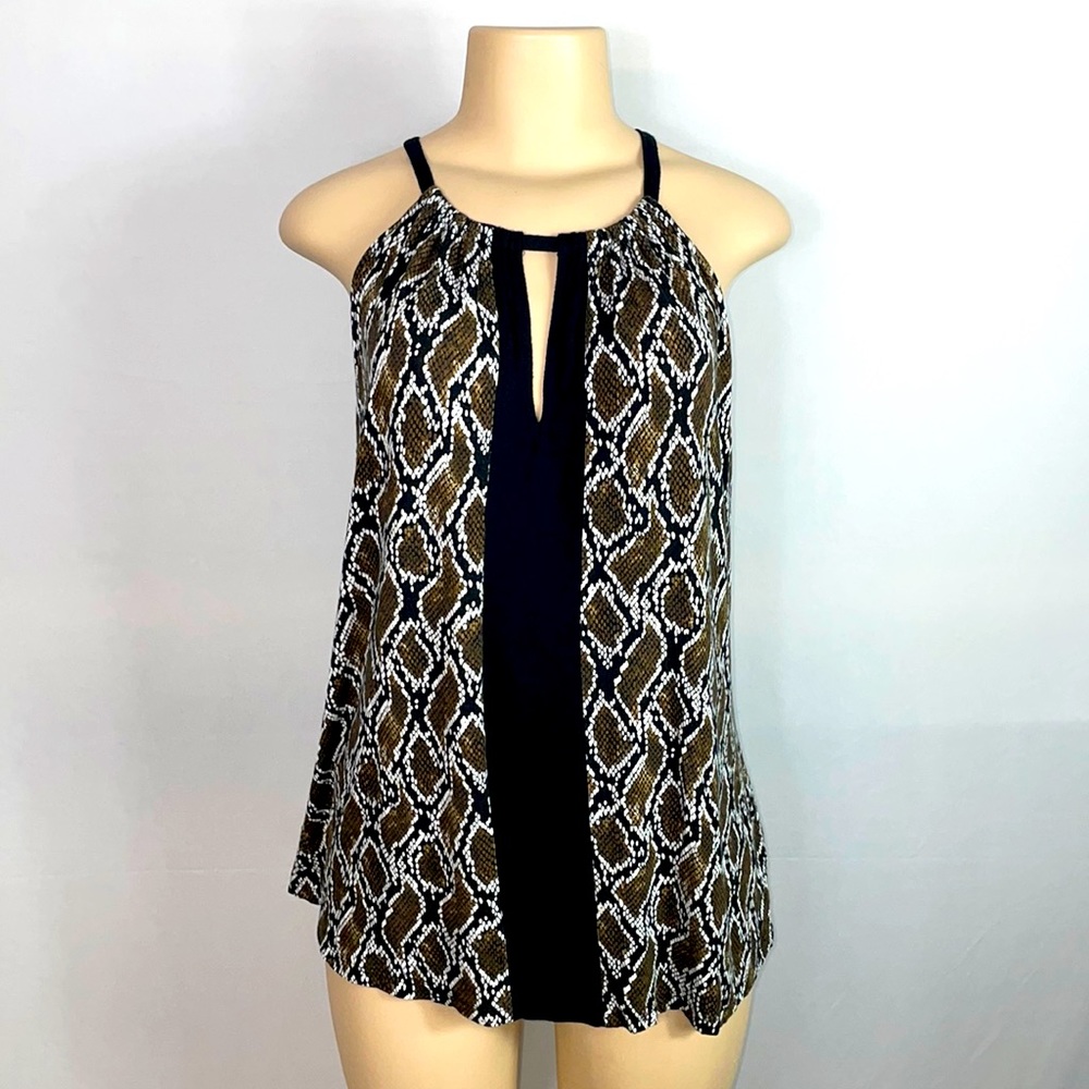Michael Kors Black Brown Python Snake Print Stretchy Keyhole Tunic Sleeveless